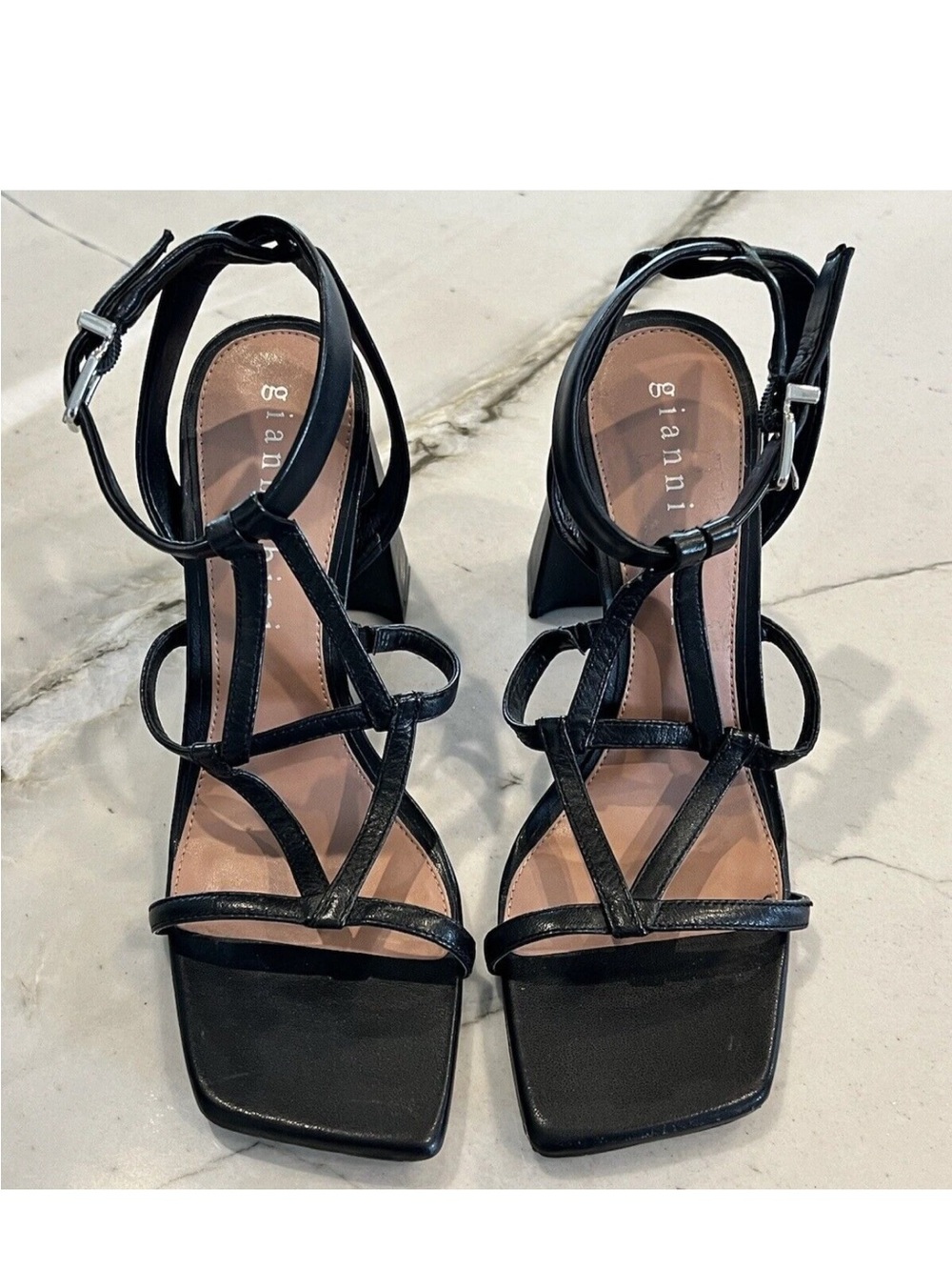 Ganni Black Strappy Block Heel Sandals